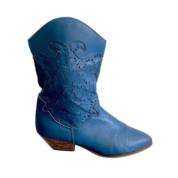 Dingo Vintage Leather Cowboy Cowgirl Western Boot Blue 9 - Picture 2 of 15